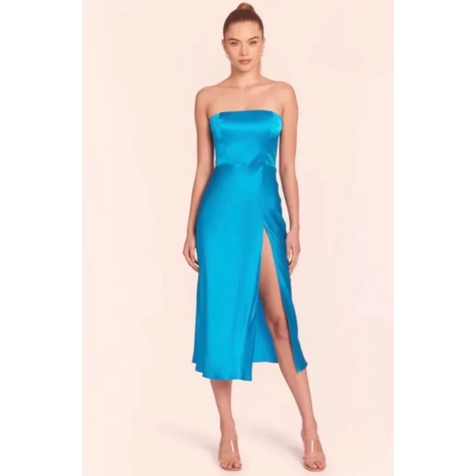 Amanda Uprichard Mandy Silk Strapless Midi Dress Maui Blue Xs Nwt